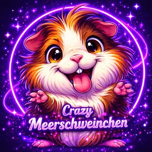 CrazyMeerschweinchen als fröhliches Meerschweinchen im violetten Neonstil