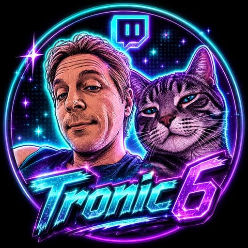 Tronic6 mit einer Katze im blau-violetten Neonstil